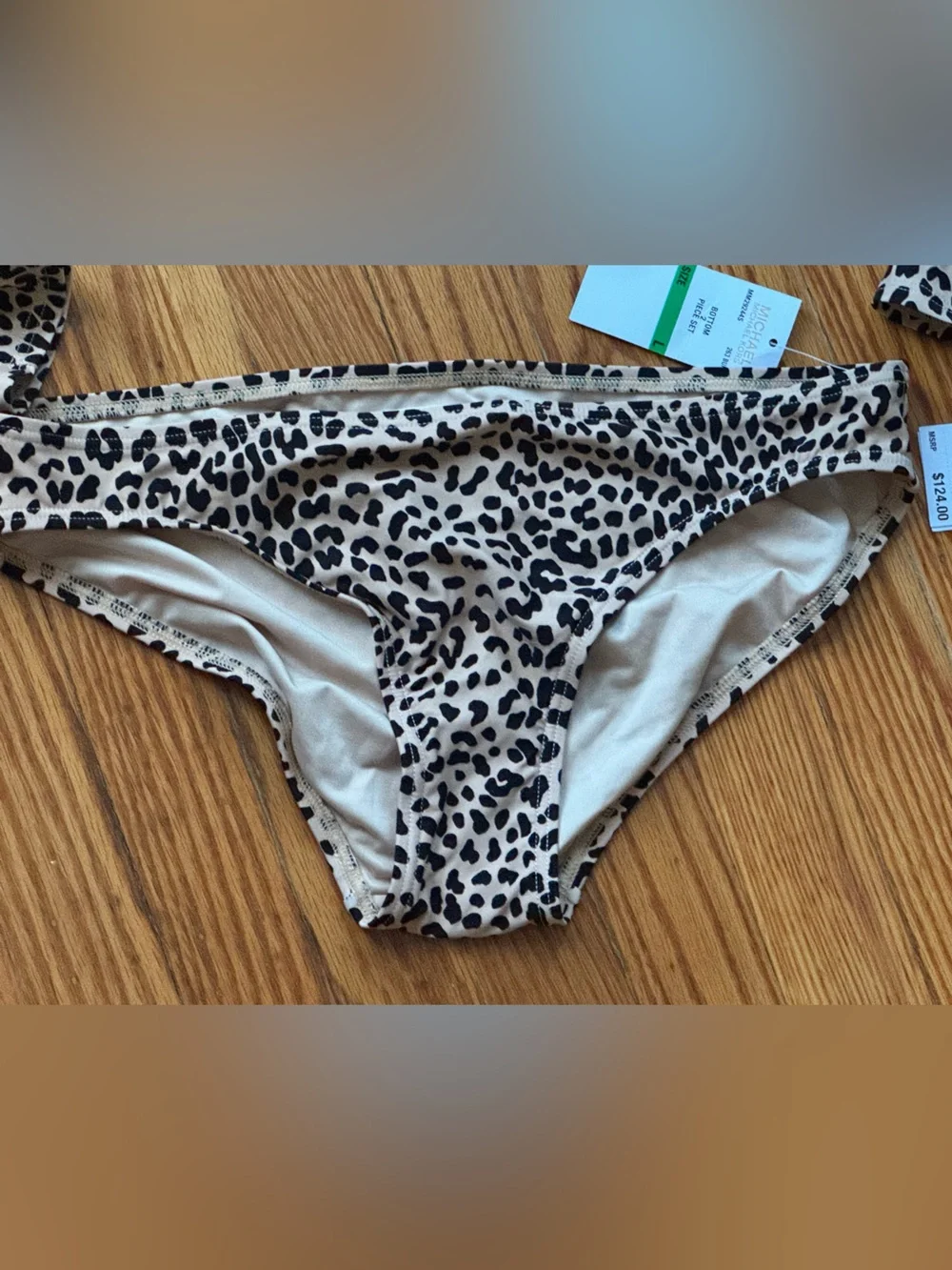 Michael Kors Beige & Black Leopard Print Bikini Set Large brand new